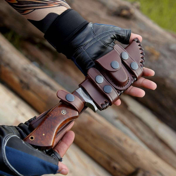 Bolt Damascus Custom Hunting Knife with Exotic Rose Wood Handle - Gifts for You 'n Me