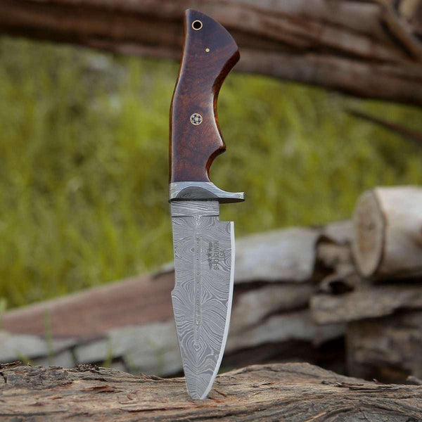 Bolt Damascus Custom Hunting Knife with Exotic Rose Wood Handle - Gifts for You 'n Me