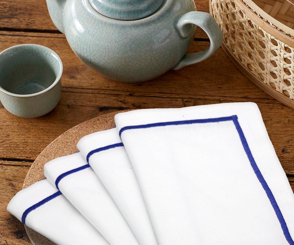 Royal Blue Embroidery Napkins - Line Design