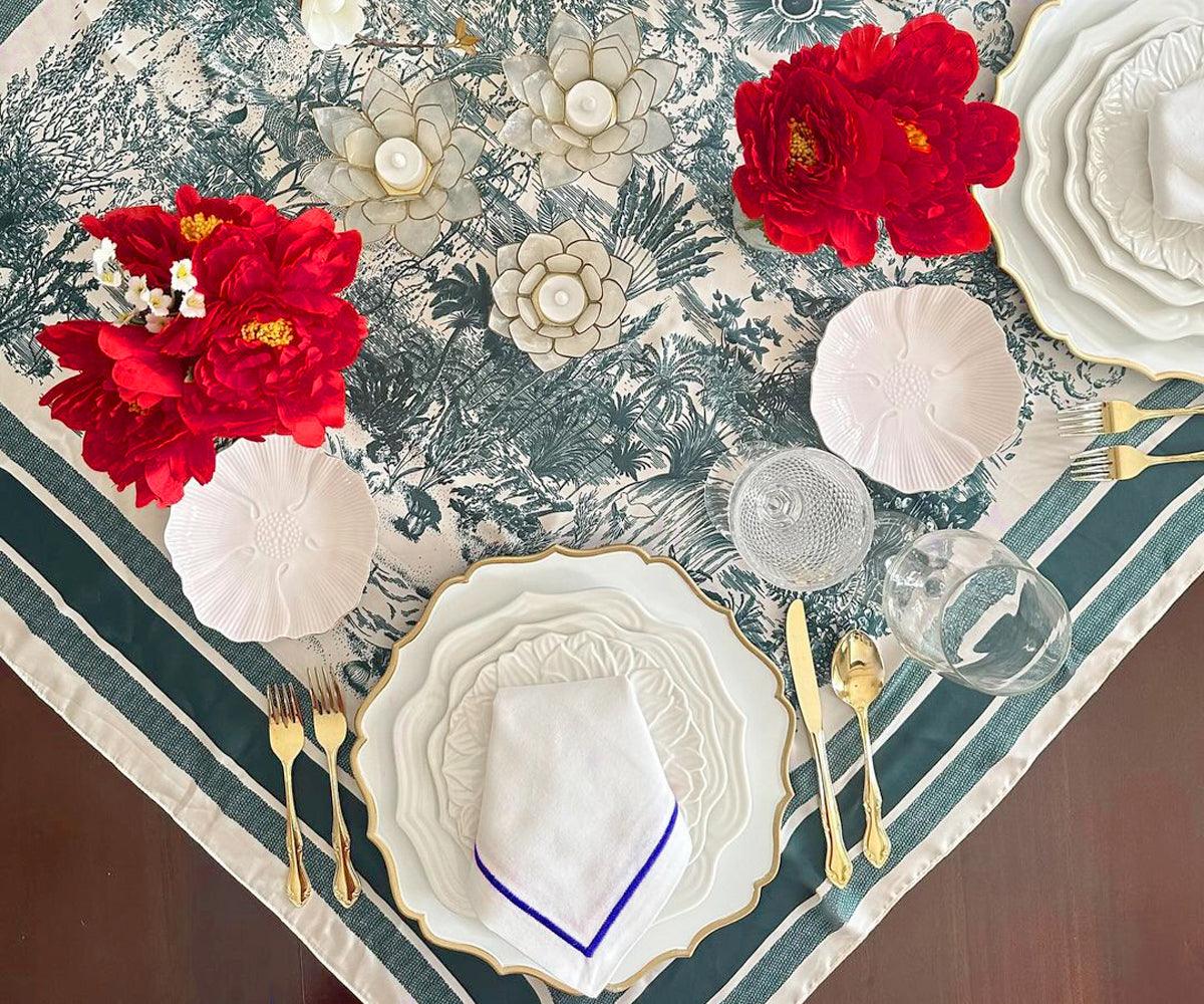 Royal Blue Embroidery Napkins - Line Design
