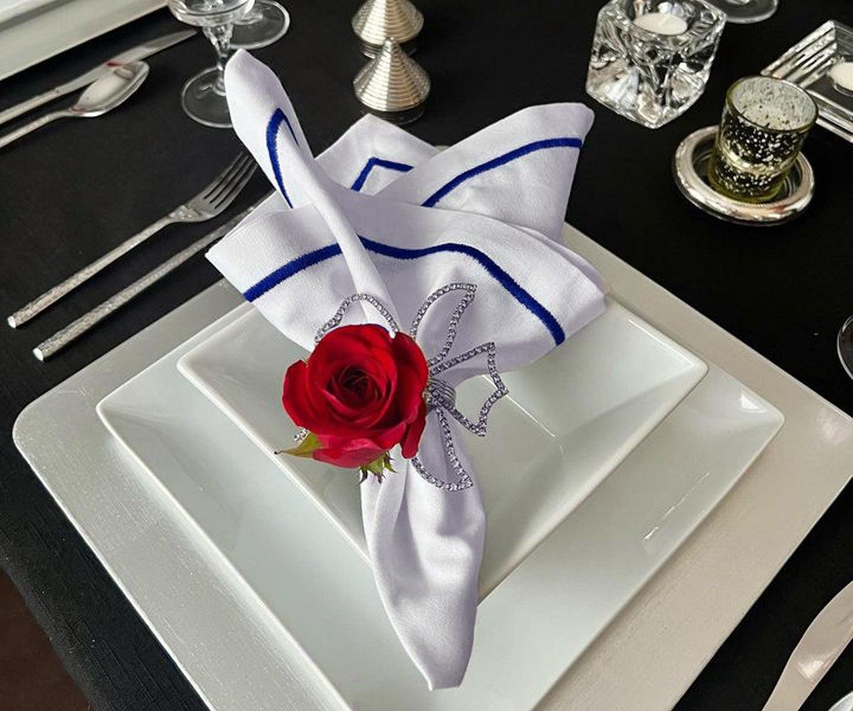 Royal Blue Embroidery Napkins - Line Design