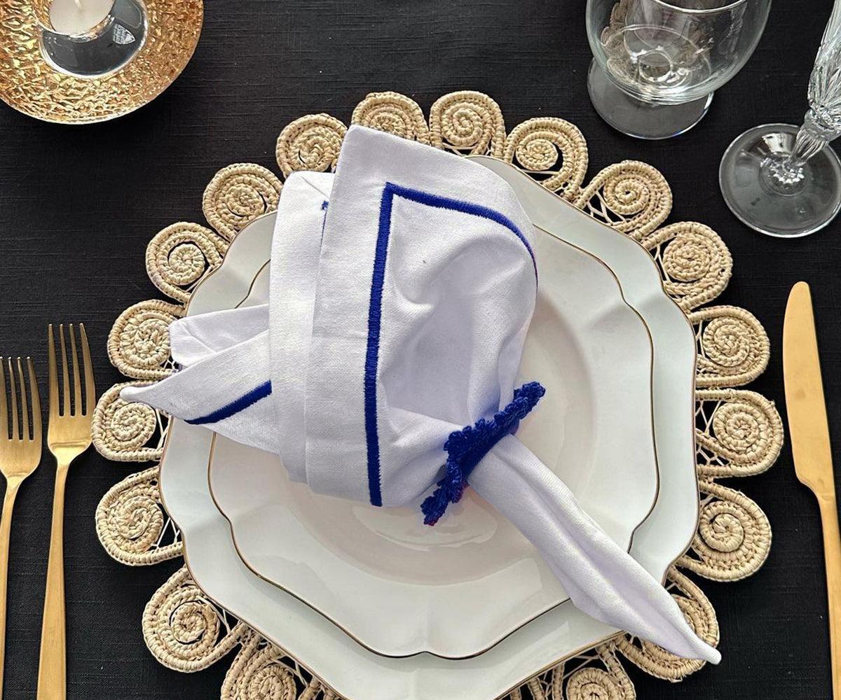 Royal Blue Embroidery Napkins - Line Design