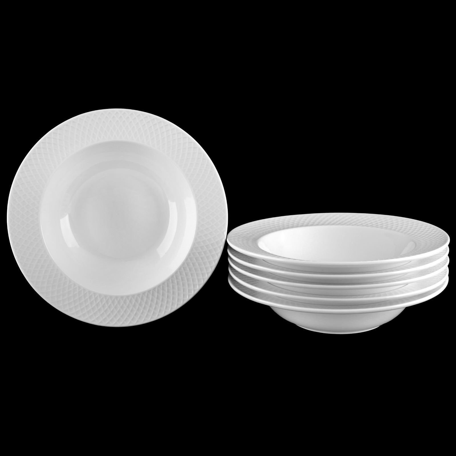 White Porcelain Deep Plate With Embossed Wide Rim 9