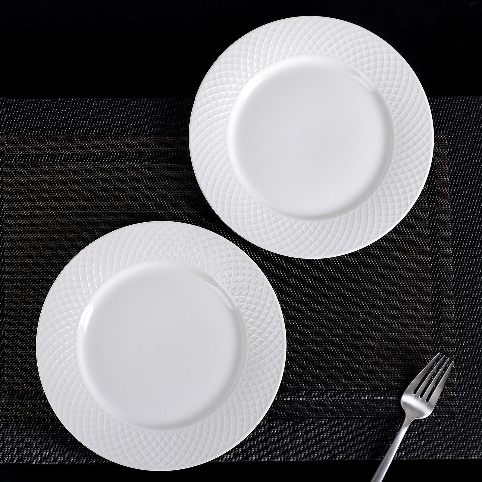 White Dessert Plate With Embossed Wide Rim 8