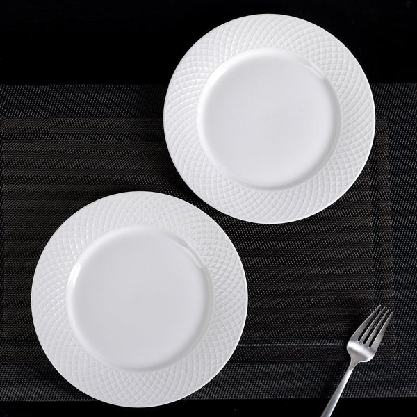 White Dessert Plate With Embossed Wide Rim 8