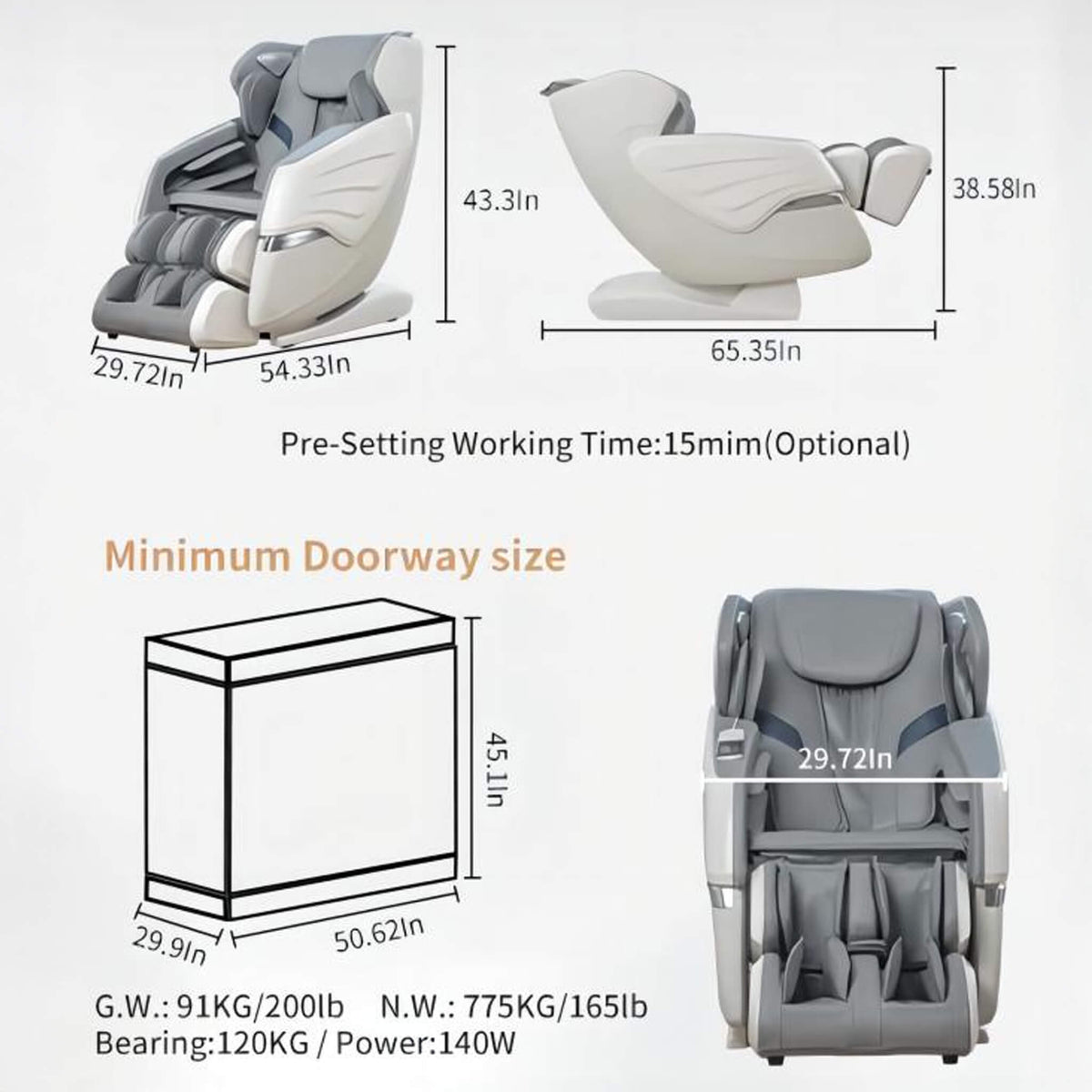 Bosscare Premium Full Body Zero Gravity Massage Chair With Ai Voice And App Control, Gray (SAK35970)