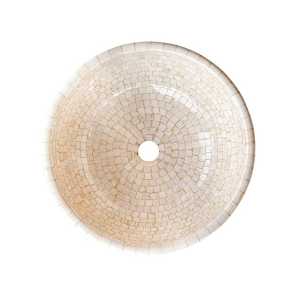 Botticino Marble Natural Stone Round Vessel Sink (D)16