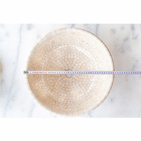 Botticino Marble Natural Stone Round Vessel Sink (D)16