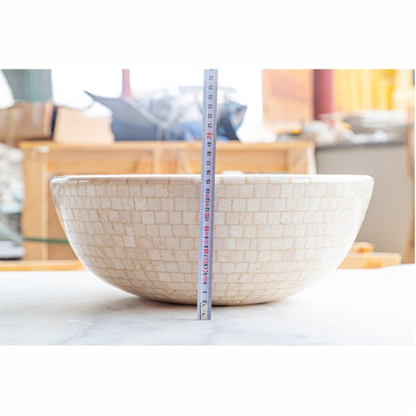 Botticino Marble Natural Stone Round Vessel Sink (D)16