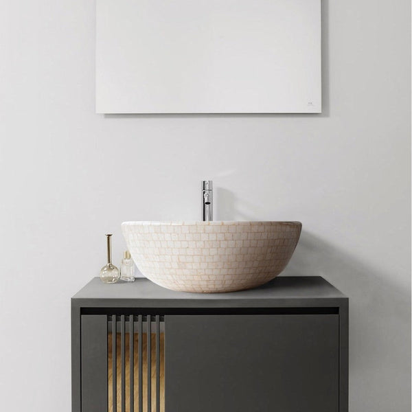 Botticino Marble Natural Stone Round Vessel Sink (D)16