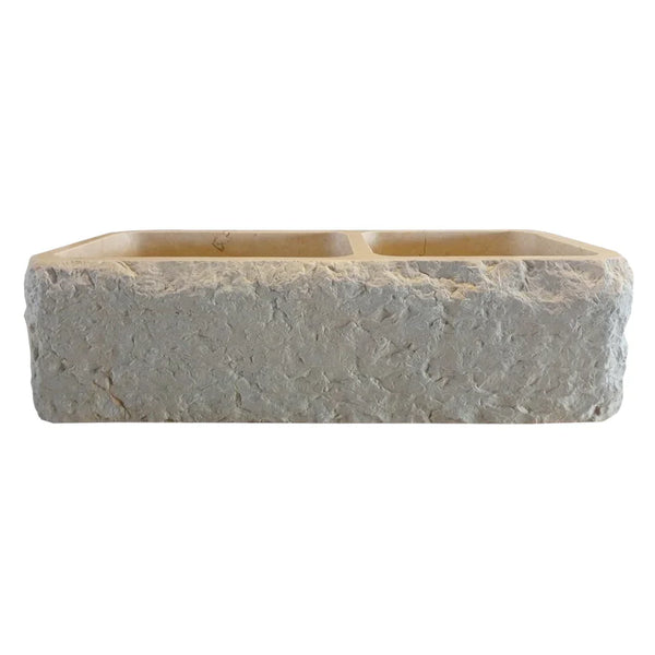 Botticino Beige Marble Farmhouse Apron Kitchen Double Sink (W)16