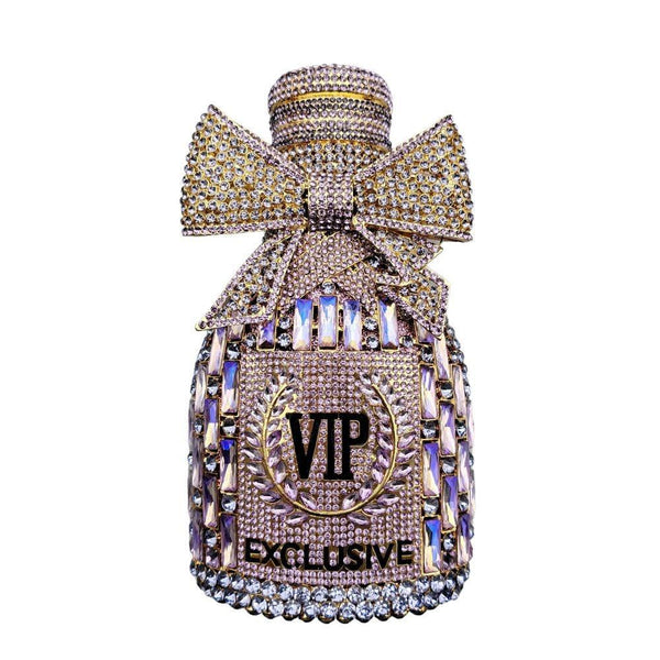 Bow Champagne Wine Bottle Diamond Set Banquet Bag Crystal Handbag for Women