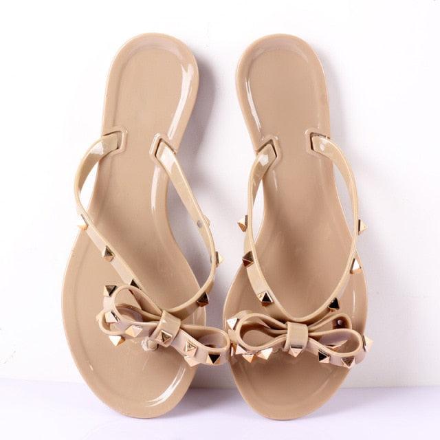 Bowknot Sandals Summer Woman Beach Flip Flops Beautiful Shoes PVC Slides Girls Sandals Slip On Flat Dress Sandals Summer Fashion Cute Flat Slip On Slides Flip Flops