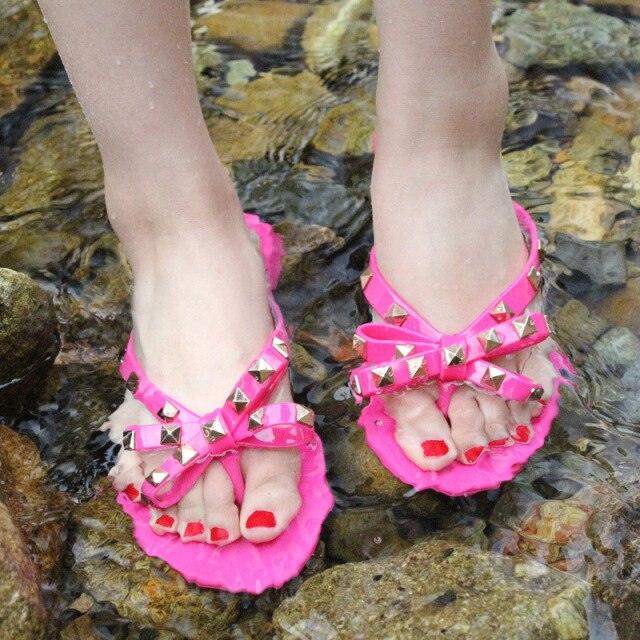 Bowknot Sandals Summer Woman Beach Flip Flops Beautiful Shoes PVC Slides Girls Sandals Slip On Flat Dress Sandals Summer Fashion Cute Flat Slip On Slides Flip Flops