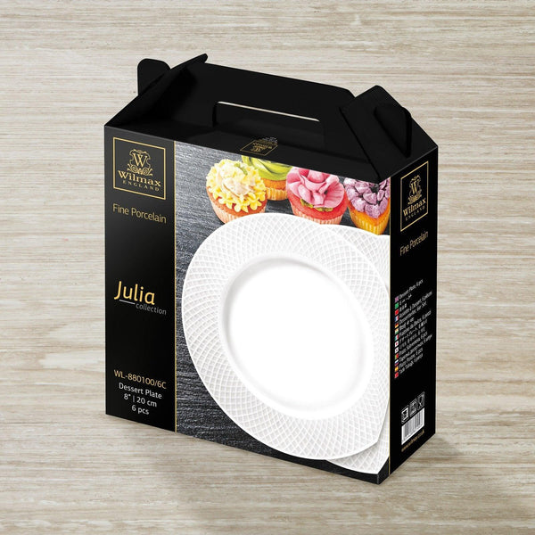 White Dessert Plate With Embossed Wide Rim 8