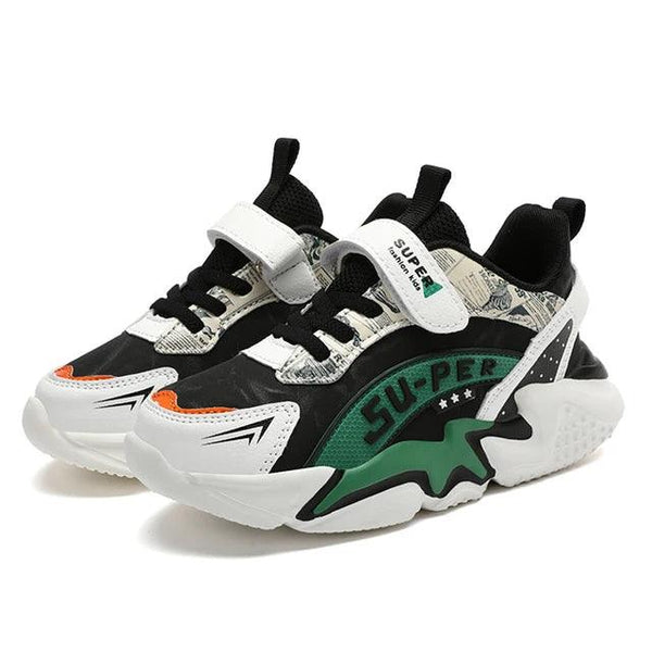 Boys' sports shoes with waterproof leather surface and anti slip soft sole for students