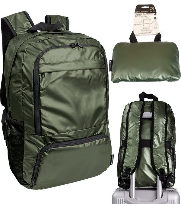 Boarding Pass Recycled Metallic Foldable & Packable Pouch Multi Compartment Backpack
