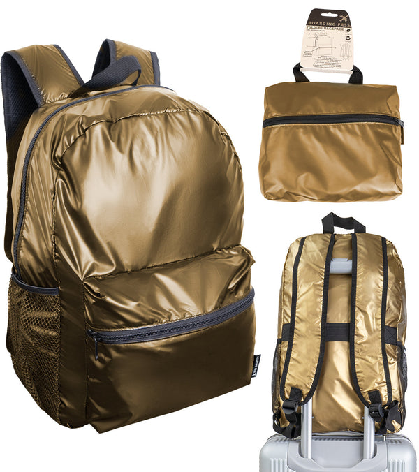 Boarding Pass Recycled Metallic Foldable & Packable Pouch Backpack