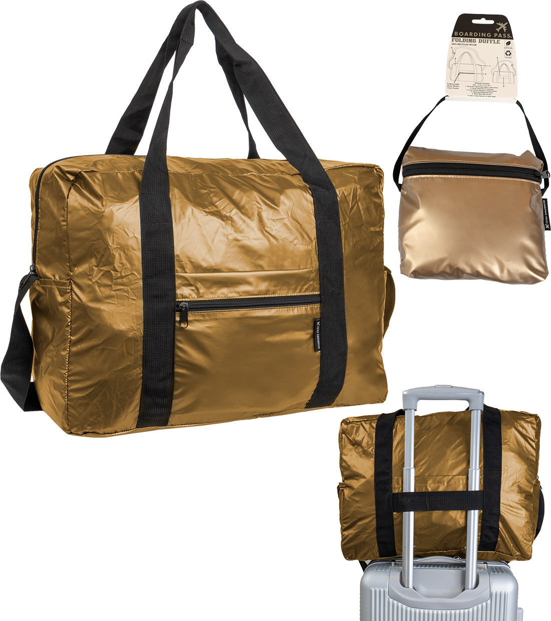 Boarding Pass Recycled Metallic Foldable & Packable Pouch Duffel Travel Bag