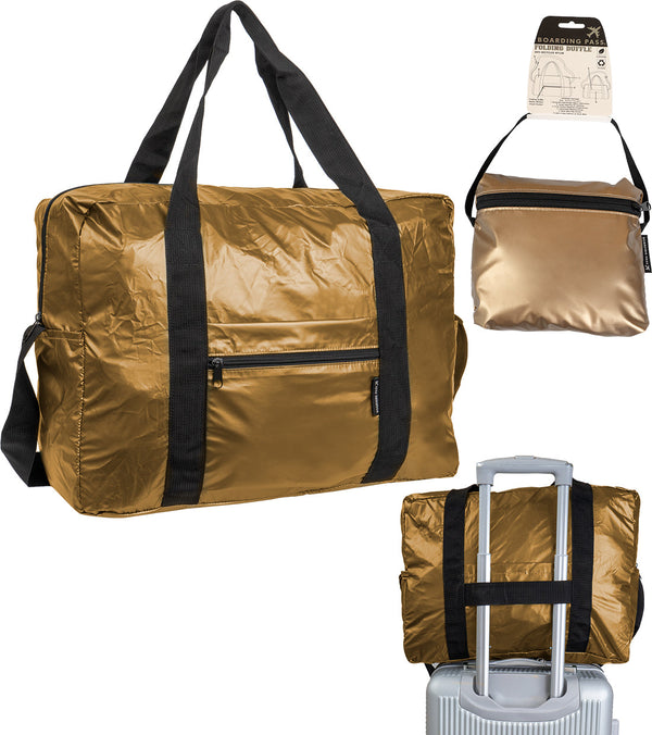 Boarding Pass Recycled Metallic Foldable & Packable Pouch Duffel Travel Bag
