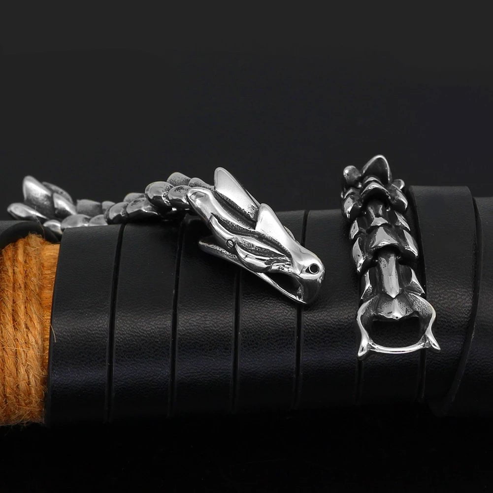Vikings Dragon Head Stainless Steel Bracelet Ancient Treasures