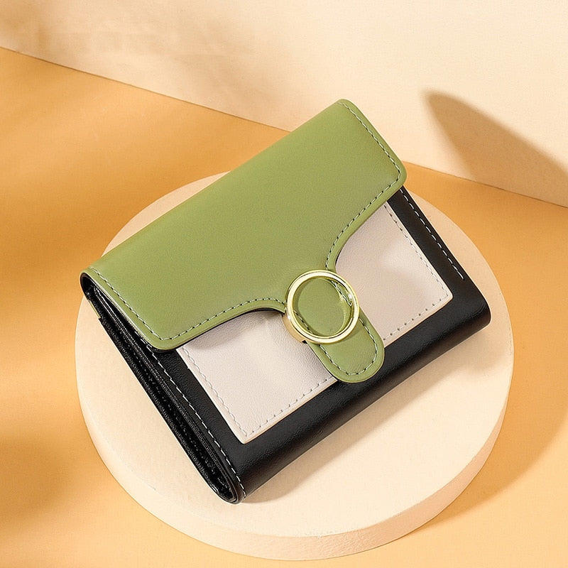 Brand Designer Geometric Panelled Trifold Women Wallet Pu Leather Zipper Coin Ladies Small Purse Card Holder Short Female Wallet