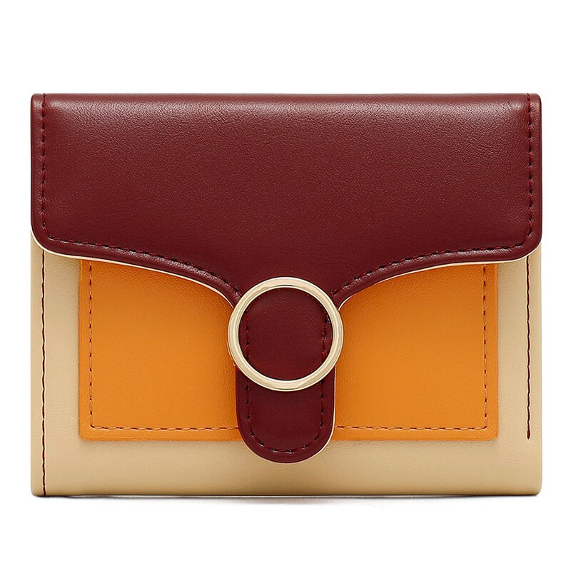 Brand Designer Geometric Panelled Trifold Women Wallet Pu Leather Zipper Coin Ladies Small Purse Card Holder Short Female Wallet