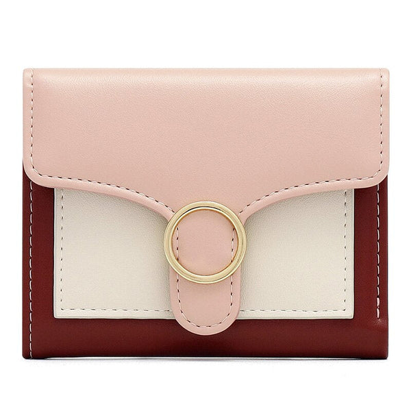 Brand Designer Geometric Panelled Trifold Women Wallet Pu Leather Zipper Coin Ladies Small Purse Card Holder Short Female Wallet