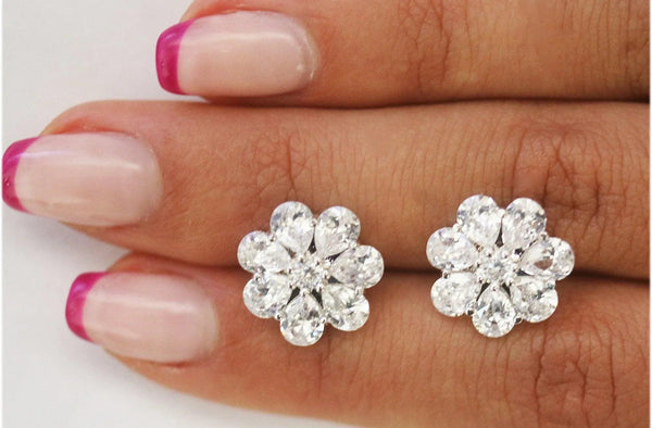 18k White Gold Plated Crystal Floral Stud Earrings - Gifts for You 'n Me