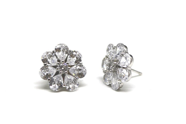 18k White Gold Plated Crystal Floral Stud Earrings - Gifts for You 'n Me