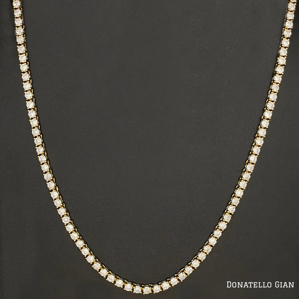 14K Yellow Gold Plated Round Tennis Necklace 3MM, 16 Inch, Crystal Tennis Necklace, Choker Necklace For Men And Women - Gifts for You 'n Me
