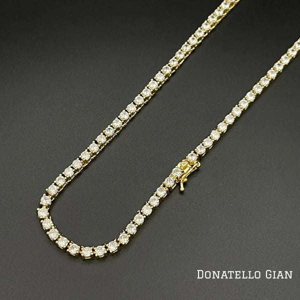 14K Yellow Gold Plated Round Tennis Necklace 3MM, 16 Inch, Crystal Tennis Necklace, Choker Necklace For Men And Women - Gifts for You 'n Me