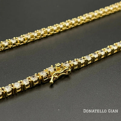 14K Yellow Gold Plated Round Tennis Necklace 3MM, 16 Inch, Crystal Tennis Necklace, Choker Necklace For Men And Women