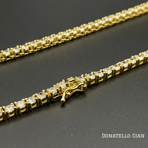 14K Yellow Gold Plated Round Tennis Necklace 3MM, 16 Inch, Crystal Tennis Necklace, Choker Necklace For Men And Women - Gifts for You 'n Me