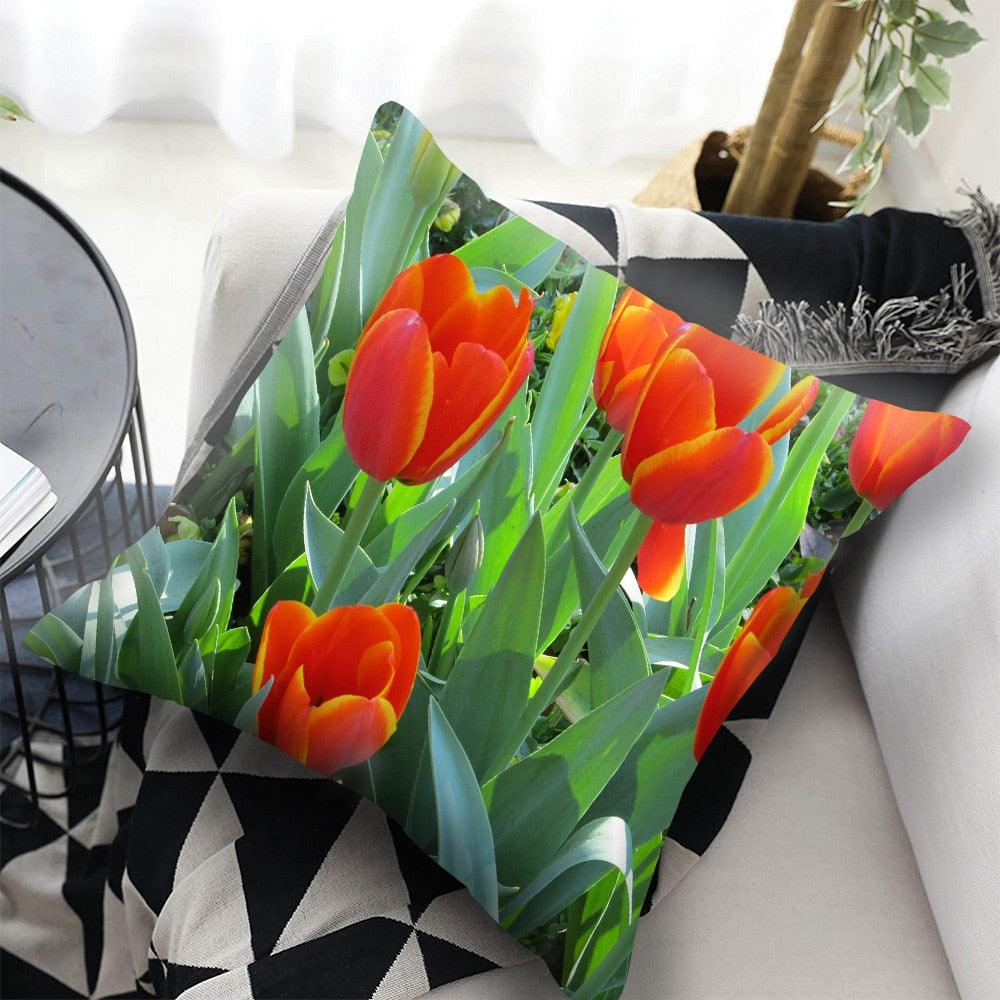 Bright Red Flower Cushion Cover Home Fashion Decoration Red Orange Pink Poppy Flowers Decorative Throw Pillow Cover Case Cushion Home Living Room Pillow Case Super Soft Short Plush Cushion Cover 45x45CM