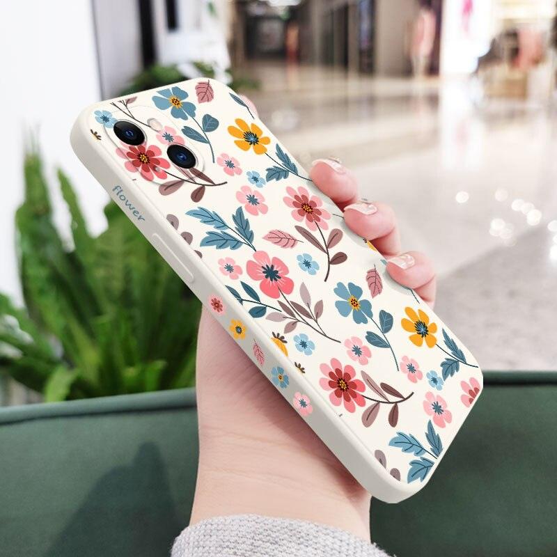Brilliant Flowers Phone Case For iPhone 14 13 Pro Max Mini Cute Multicolored Flowers Pattern Cover Slim Silicone Shockproof Bumper Back Cover