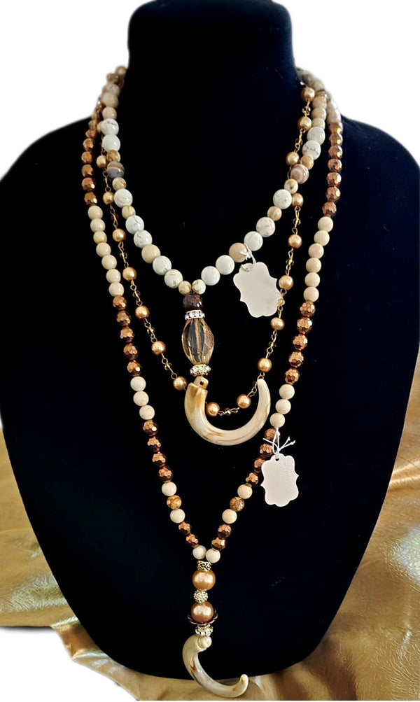 Brown Pearl and Hematite Layered Necklace