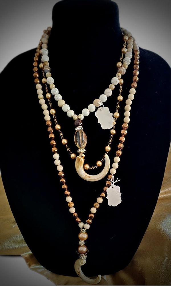 Brown Pearl and Hematite Layered Necklace