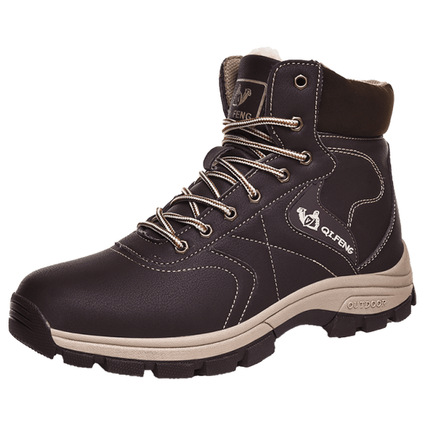 Brown Winter Mens Snow Boots Warm Plush Boots Waterproof Leather Ankle Boots Fashion Outdoor Non-slip Men's Hiking Boots Winter Ankle Snow Hiking Boots Warm Water Resistant Sport Shoes