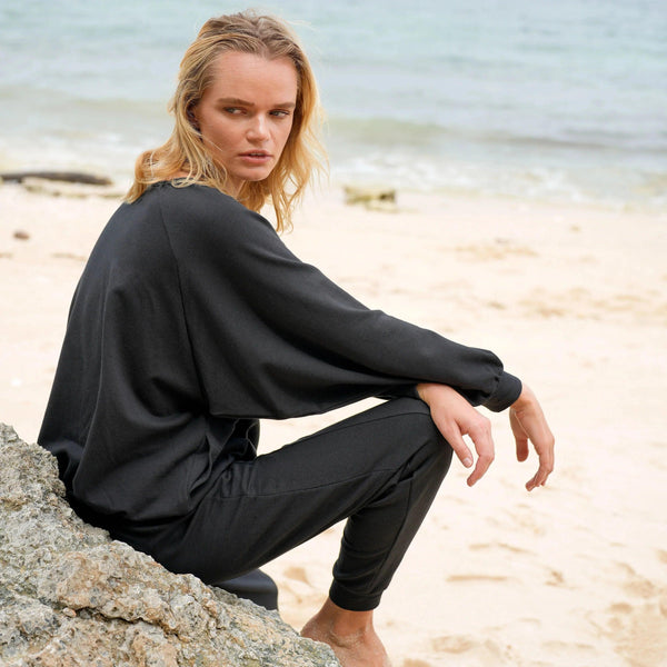 Haley Bamboo Fleece Sweater, in Black - Gifts for You 'n Me