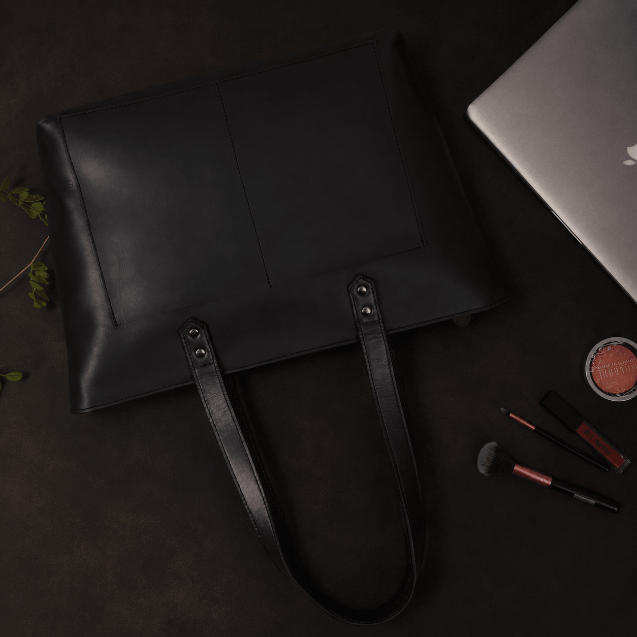 Classic Black Leather Tote Bag