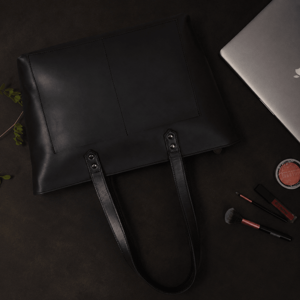 Classic Black Leather Tote Bag