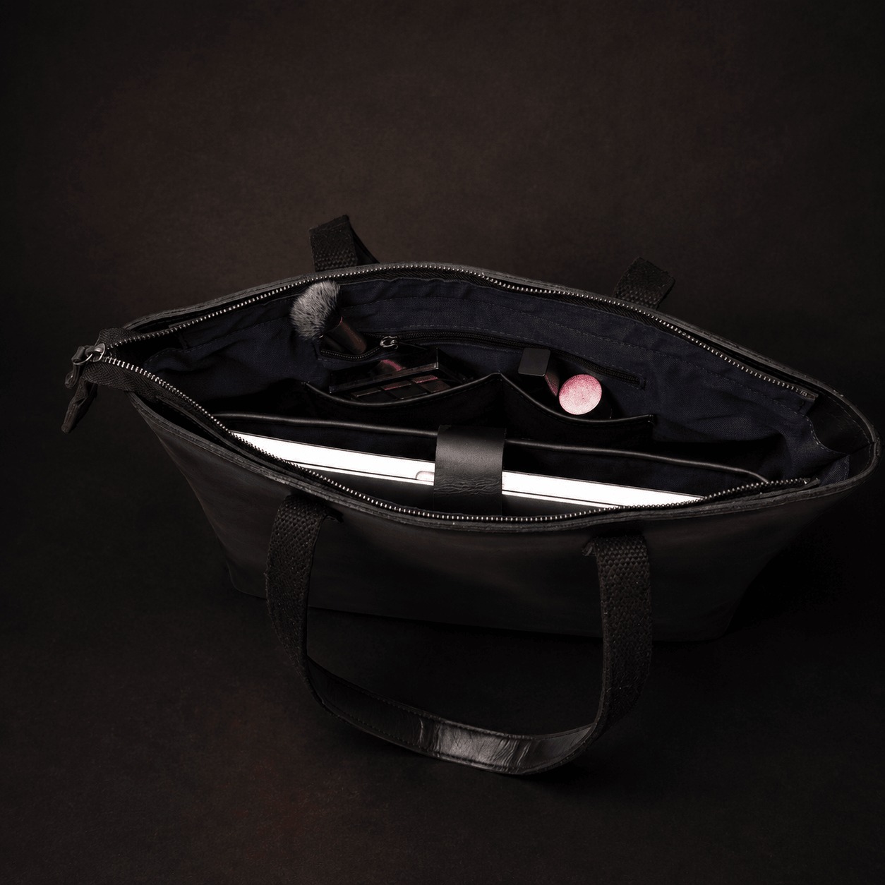 Classic Black Leather Tote Bag