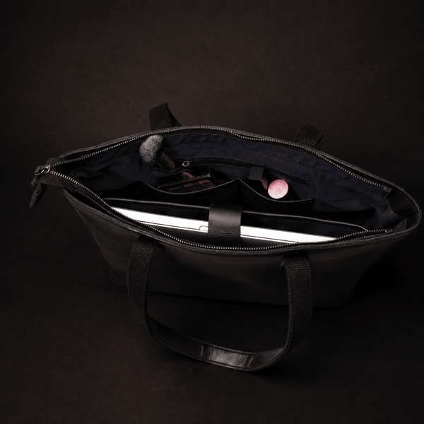 Classic Black Leather Tote Bag