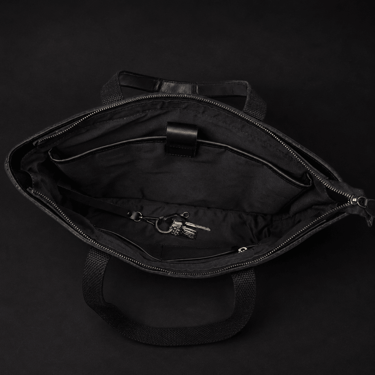 Classic Black Leather Tote Bag