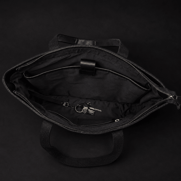 Classic Black Leather Tote Bag
