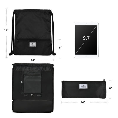 Drawstring Backpack String Bag Foldable Sports Sack with Zipper Pocket-Black