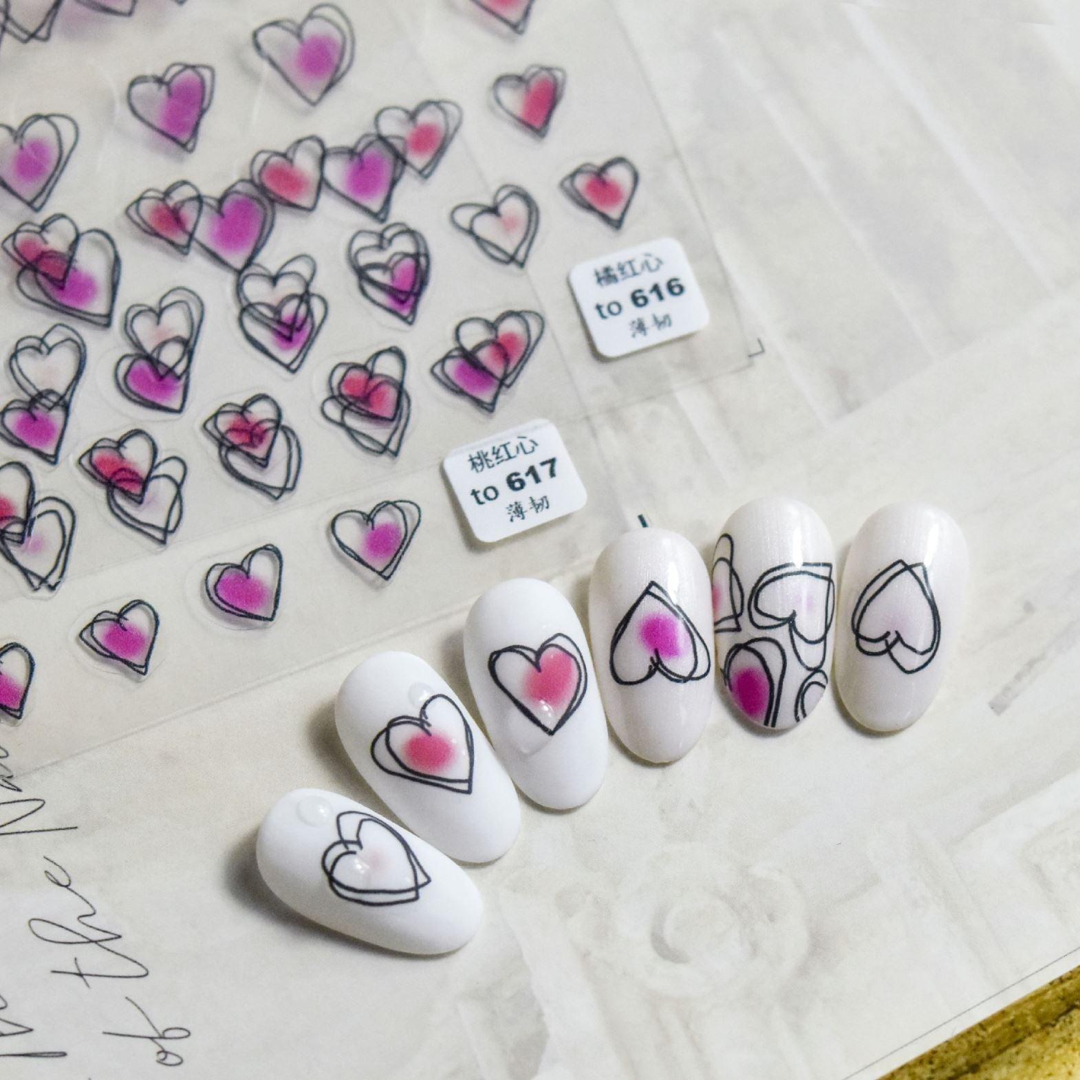 Bubble Cute Black Red Hearts Nail Stickers Nail Art Decorations Nail Decals Design Self-Adhesive 3D Wave Design Decoration for Women Girls Adhesive Striping Tape Nail Art Stickers