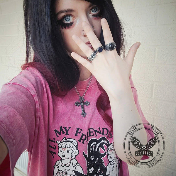 Budded Cross Stainless Steel Skull Pendant