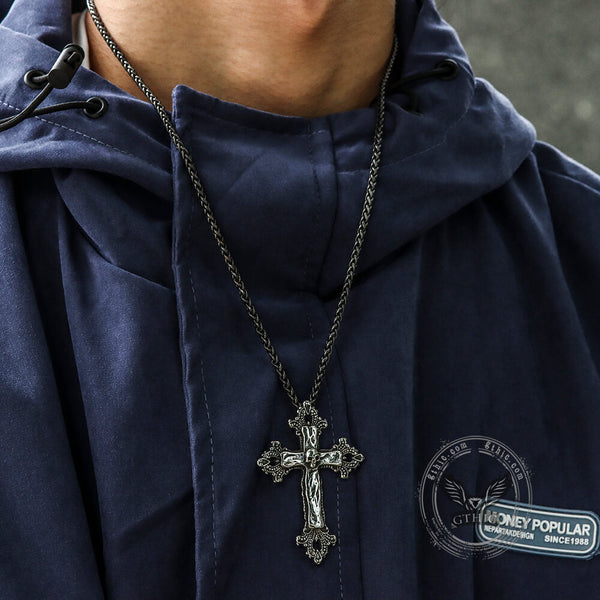 Budded Cross Stainless Steel Skull Pendant